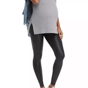 SPANX XS Regular Leggings Mama Maternity Faux Leather Leggings in Very Black NWT